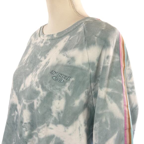 Rip Curl Twin Fin Sweatshirt Size Medium Light Blue White Tie-Dye Crew Neck Top - Picture 2 of 10